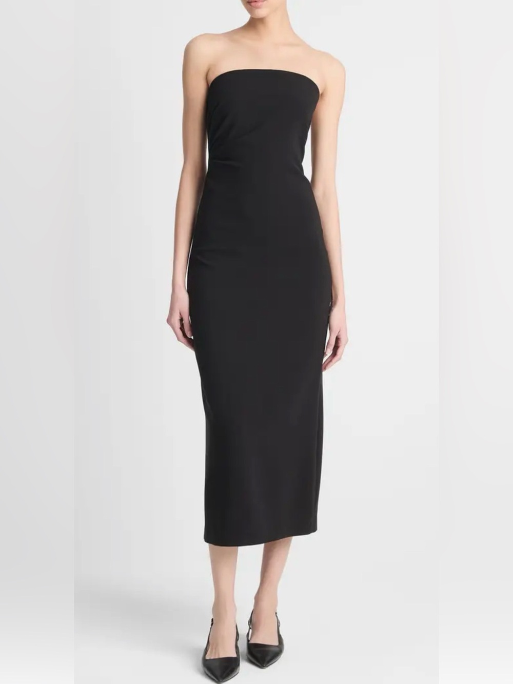 Vince 12 Black Ruched Strapless Midi Dress Sleeveless Formal Long Lined NWT $425